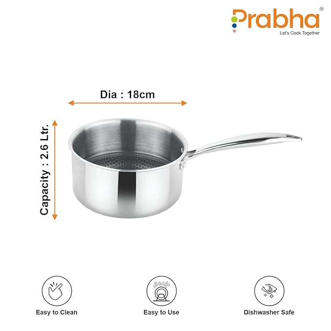 Prabha Tri-Ply Stainless Steel Hexa Cube Sauce Pan Included Lid 16cm 2L Non Stick Coating
