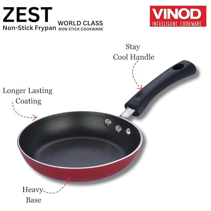 Vinod Zest Inducto Aluminium Non Stick Frypan - 24 cm | 3mm Extra Thick | 3 Layer Coating