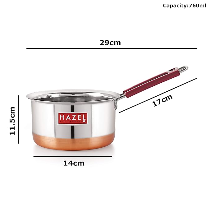 Hazel Steel Sauce Pan Alfa Premium Heavy Gauge Tea Pot 760 Ml Stainless Steel Sauce Pan