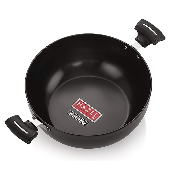 Hazel 3 mm Hard Anodised Kadai Deep Aluminium Anodized Frying Kadhai with Induction