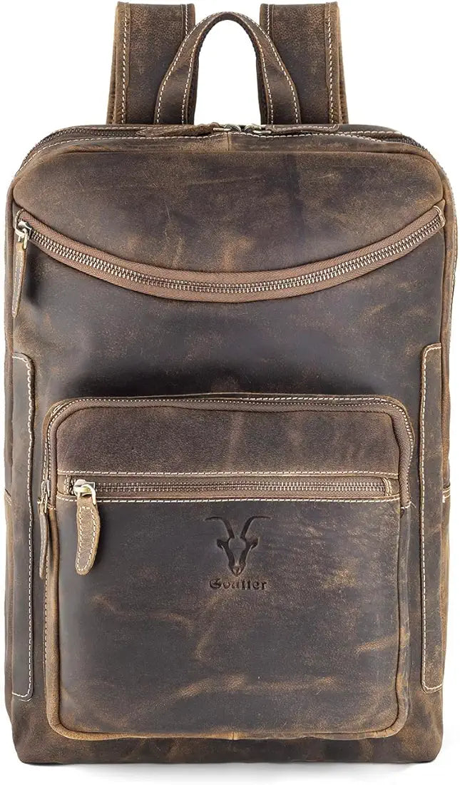 Goatter Men's Hunter Leather Backpack For 16 Laptop Office And Travel Camping Rucksack