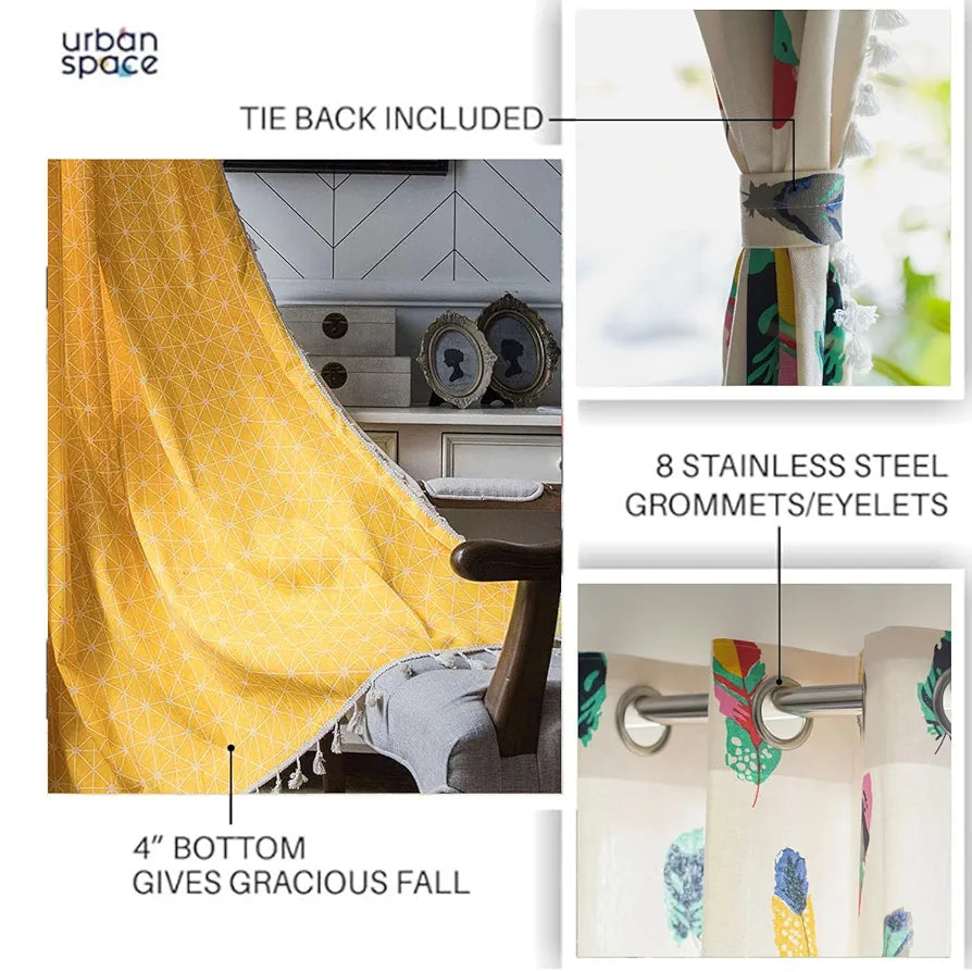 Urban Space Cotton Curtains for Door Combo Set of 3 Tieback & Eyelets Included with Curtains Yellow Star & Dream Catcher