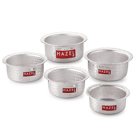 Hazel Aluminium Hammered Tope Set with Lid Patila Set of 5 Food Grade Kitchen Utensils