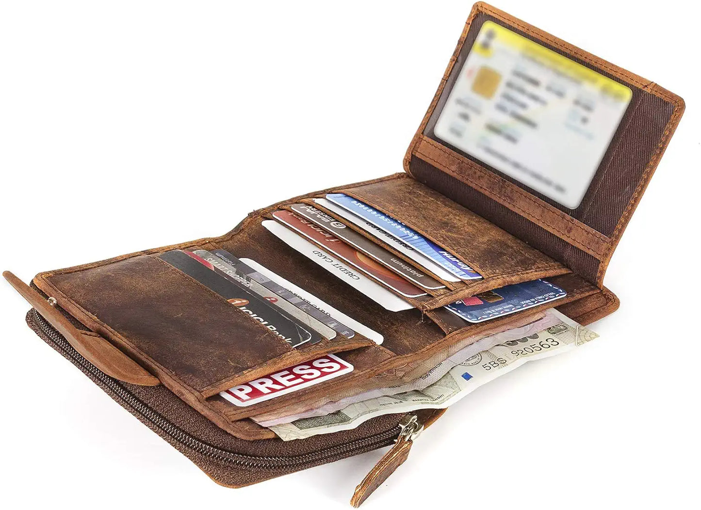 Goatter Men's Hunter Leather RFID Blocking Wallet, Big Size