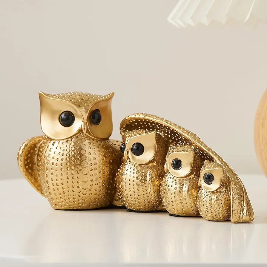 Xtore Golden Owl Family for Home Decor