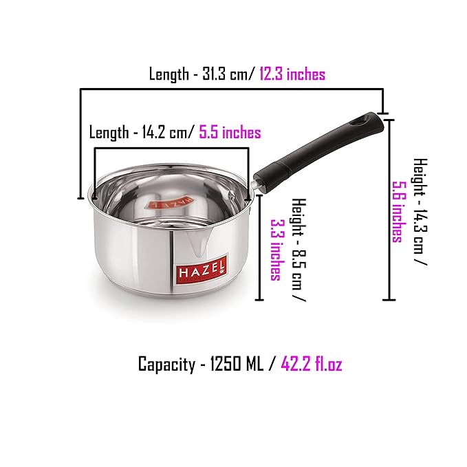 Hazel Induction Bottom Sauce Pan 14.2 cm with 1250 ml Capacity Stainless Steel for Tea Milk Maker