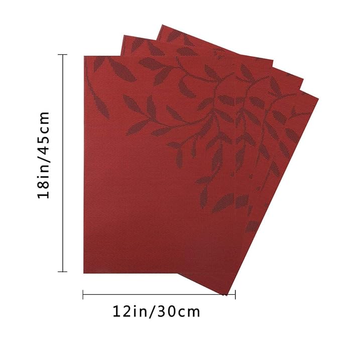 Leeonz PVC Reversible Vinyl Washable Table Mats for Dining Table Set of 8 Placemats Red PLC03-B