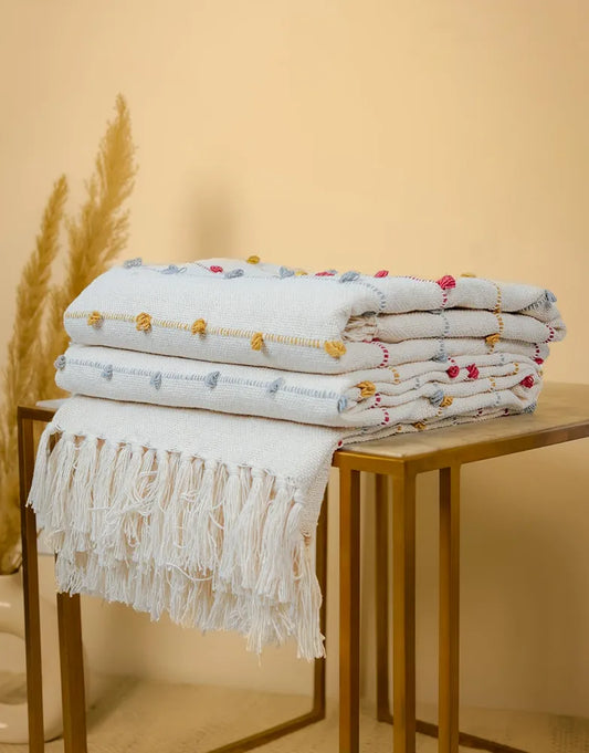 Sajavat Home Hand-Knitted Pure Cotton 3 Seater Sofa Colour Beige Multi Throw