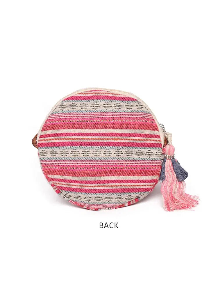 Astrid Round Textured Sling Bag For Girls With Zip Colour Pretty Pink