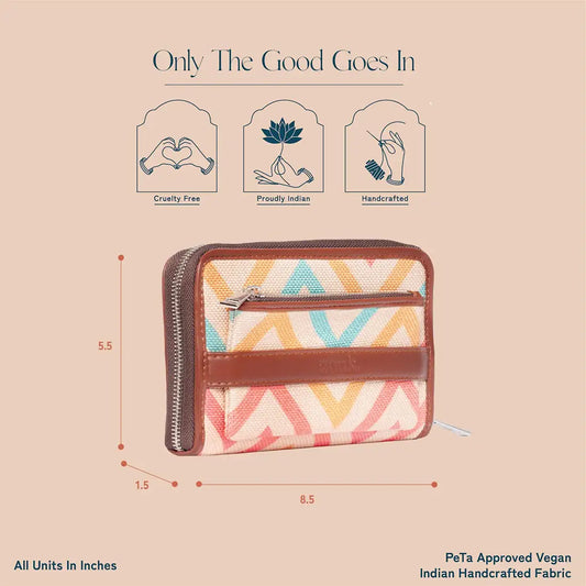 Zouk Women's Vegan Leather and Jute Wav Beach Print Handmade Classic Wallet Multicolour