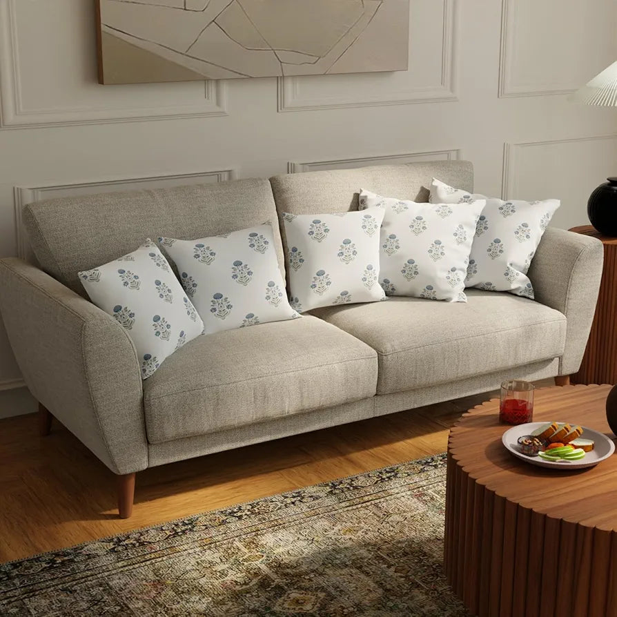 Urban Space Decorative Cotton 200 TC Cushion Cover Set Of 5 Cushion Covers For Sofa, Bedroom, Living Room Liberty Blue