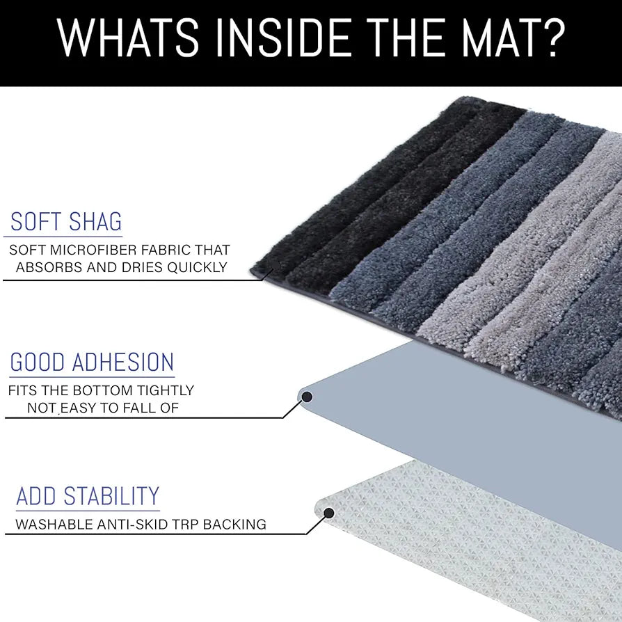 Luxe Home International Microfiber Rectangular Bath mat Soft Anti Slip Skid Luxury Mats 40X60 Cm Colour Shadow (Pack of 2)