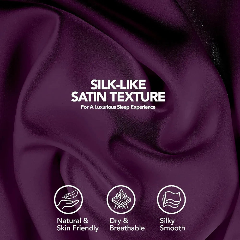 Cloth Fusion Satin Pillow Cover Set of 2 Perfect Pillow case with 3 Satin Soft Scrunchies for Women Solid 400 TC Wine
