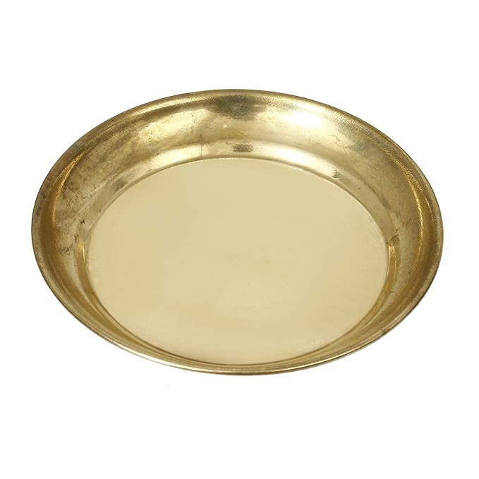 Ecraftindia Golden Brass Decorative Pooja Thali With Bowls Spoon Glass | Aarti Thali for Pooja | Puja Thali Set for Home
