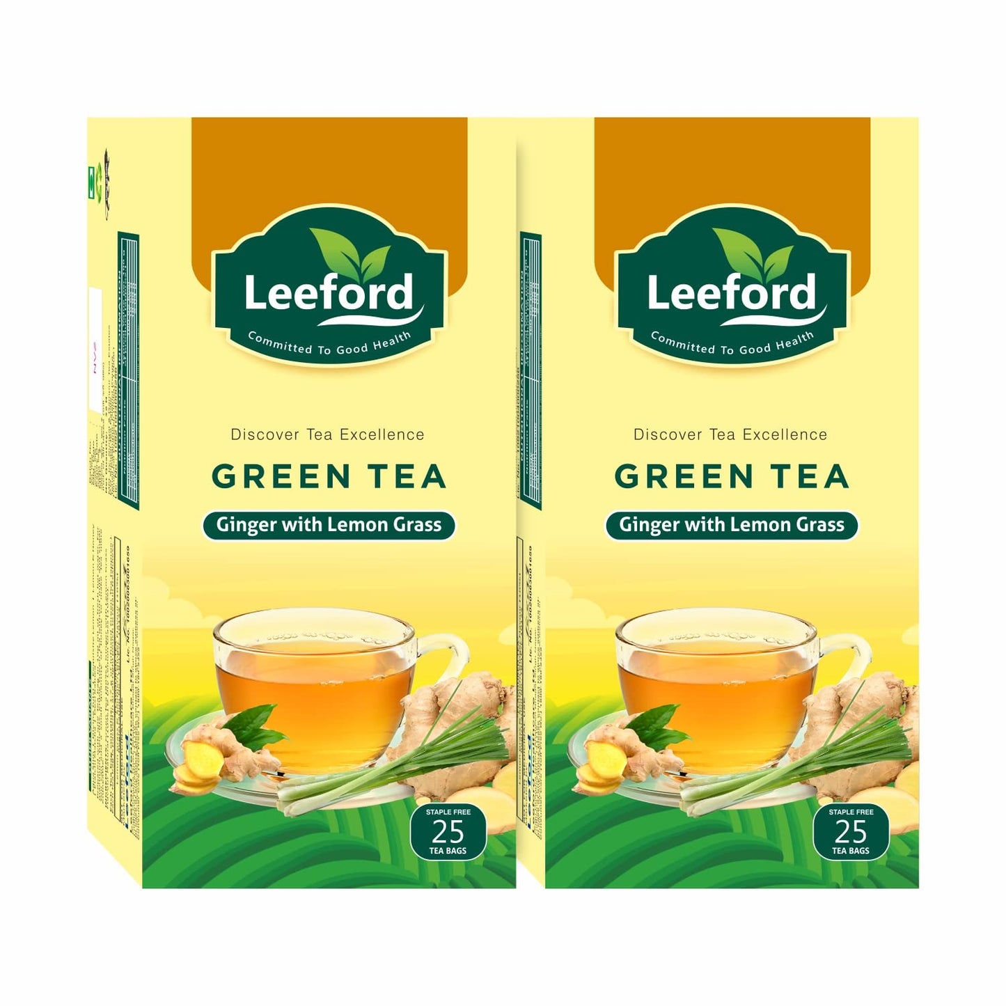 Leeford Green Tea Ginger With Lemon Grass - 25 Bags (Pack of 2)