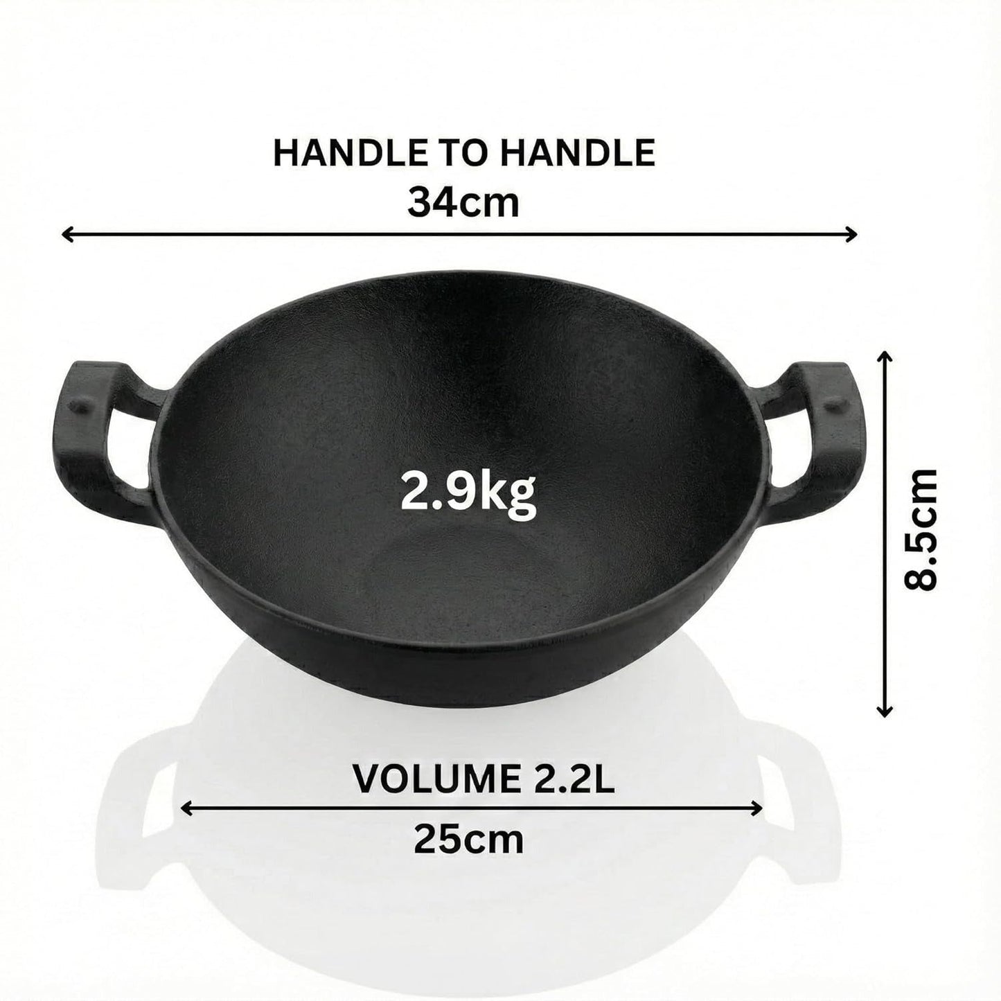 Human Hydro Pre-Seasoned Cast Iron Kadai 25cm with Wooden Spatula Naturally Nonstick Gas Induction Compatible