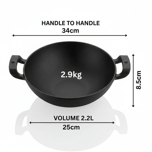 Human Hydro Premium Deliq Range Cast Iron Kadai 25cm 2.2L with Heat-Resistant Silicone Grip Handles Induction Gas