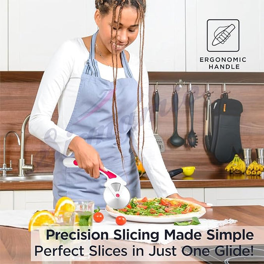 Signamio Premium Pizza Cutter Sandwich Paratha Chapati Roti Wheel Smooth Rotating Slicer Pink