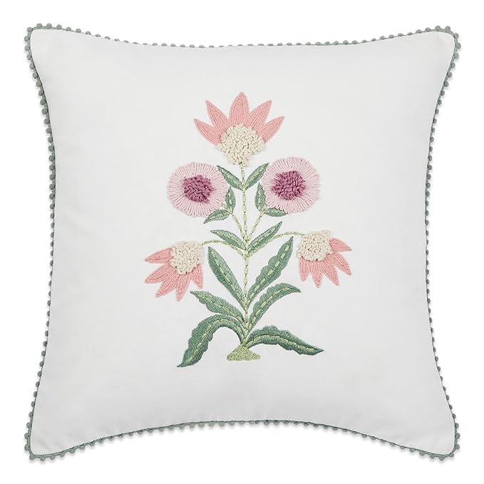 Haus & kinder Decorative Embroidered Cushion Cover | Colour Lone Flower
