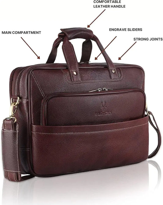 WildHorn Classic Leather 16 inch Laptop Messenger Bag for Men I Office Bags I Travel Bags I Carry Handles with Adjustable Strap I Dimension: L- 16 inch H-12 inch W- 4 inch