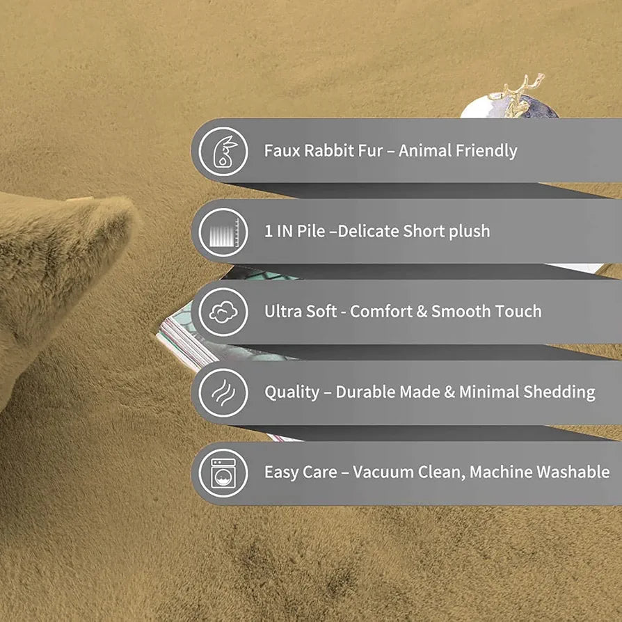 Luxe Home International Rabbit Fur Rectangular Mat Soft Anti Slip Skid Ruffle Mats 60X90 Cm Rug Colour Cream