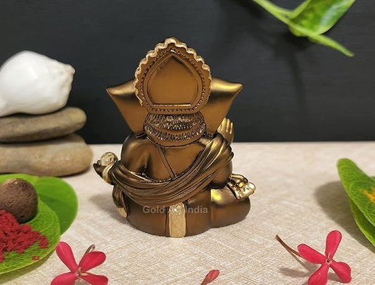 Gold Art India Gaddi Ganesh Idol for Car Dashboard Small Ganesha Murti for Home Decor Brown Color