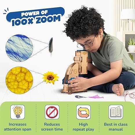 Smartivity Microscope 100x Zoom Toy for Kids Age Birthday Gifts Stem Wooden Construction Game