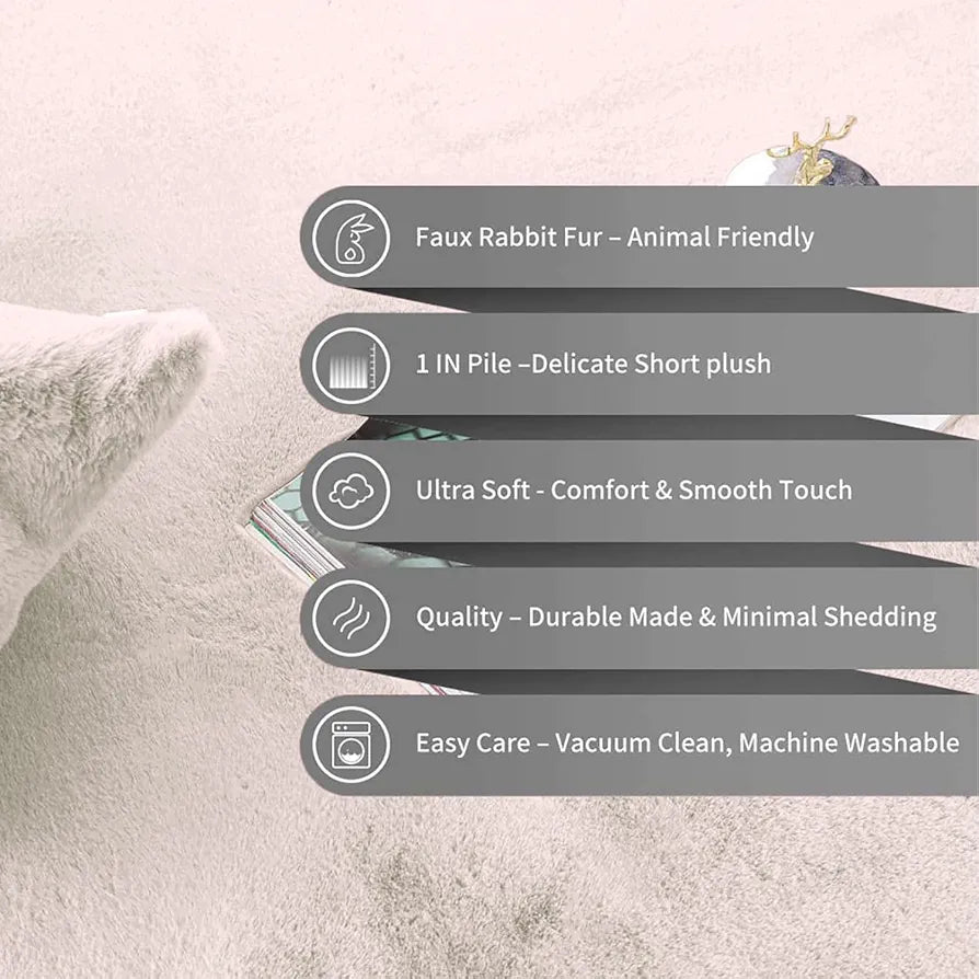 Luxe Home International Rectangular Carpet Super Soft Anti Skid Rabbit Fur Bathroom Mats Colour Skin