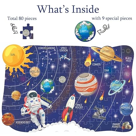 The Book Tree Space Puzzle for Kids 80-Piece Puzzle for Children Illustrations of Space