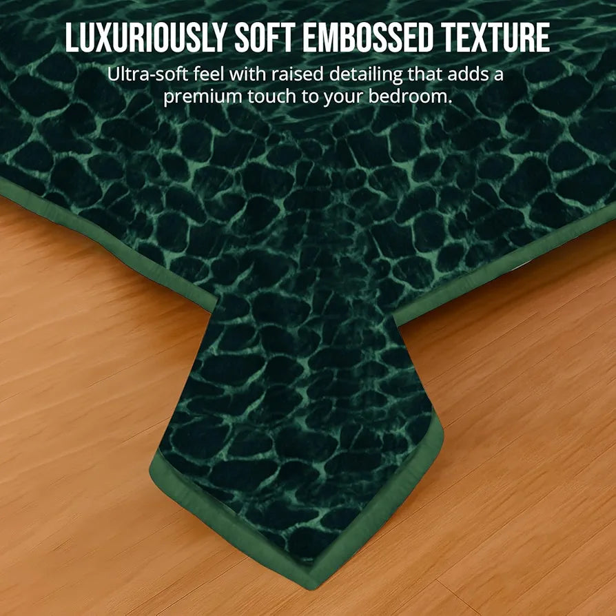 Cloth Fusion Floral Embossed Mink Blanket for Winter Double Size Soft Kambal for Comfort & Warmth Forest Green