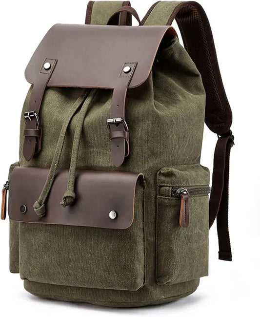 FUR JADEN Eco Friendly Travel Laptop Backpack Made of Water Resistant Sustainable Canvas and Vegan Leather for Men and Women for Travel Hiking Work