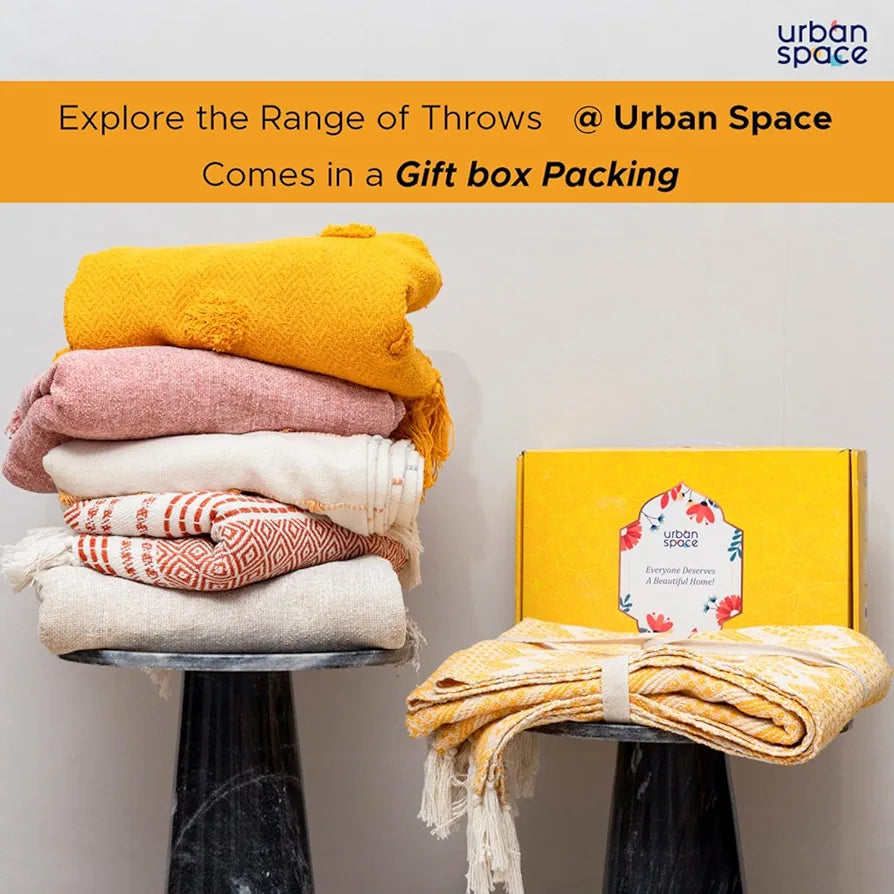 Urban Space Handmade Pure Cotton Sofa Throw Blanket, Soft Decorative Throw for Living Room, Sofa, Chair and Couch, Reversible and Breathable Throw -200 TC White checks