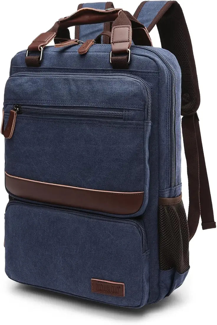 Goatter Canvas And Leather Material Multi Pocket Travel Laptop Backpack For Men