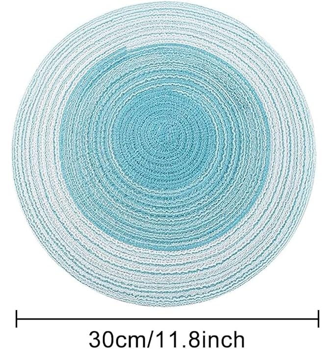 Spatlus Jute Placemats Set of 4 Heat Resistant Round Place Mats Natural Dining Table Light Blue