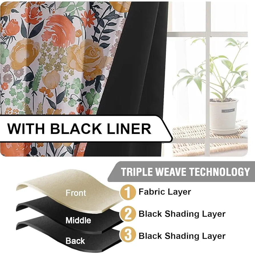 Cloth Fusion Blackout Printed Premium Door Curtains 7 Feet Long Set of 2 White Roses