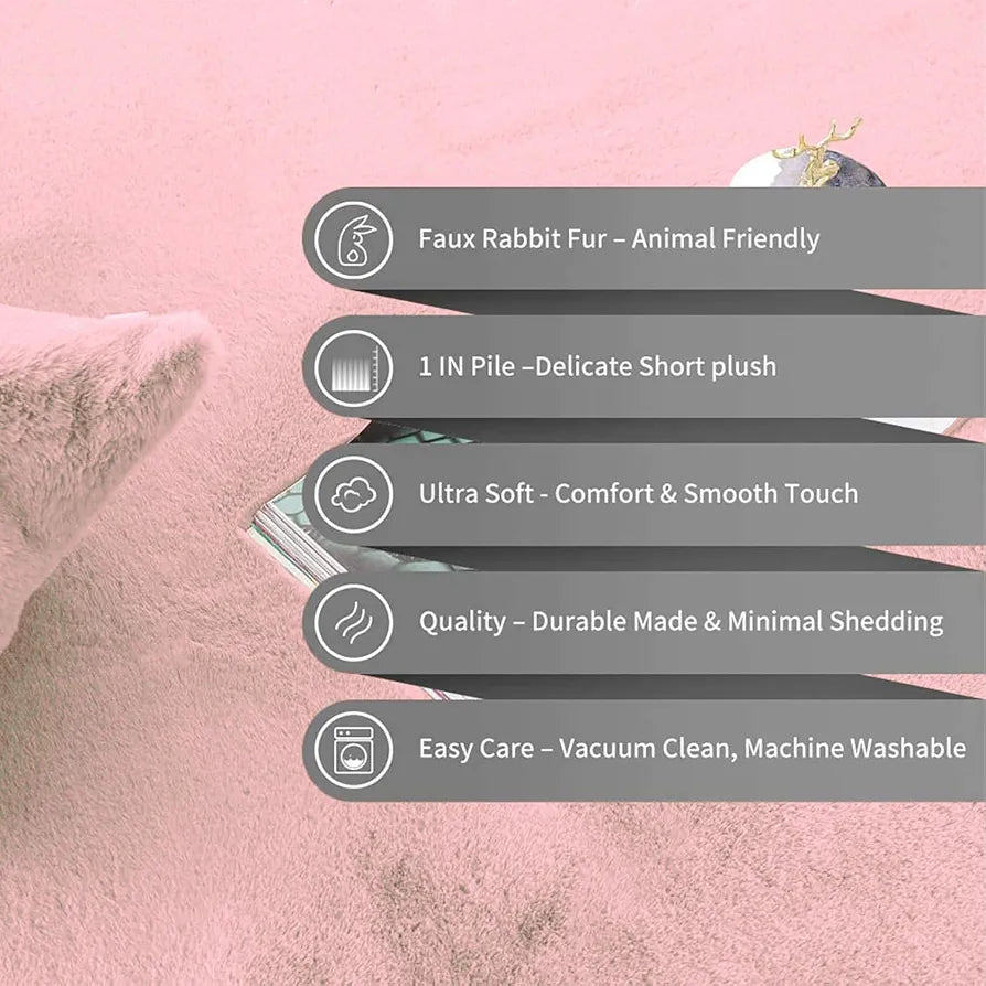 Luxe Home International Rectangular Bath Mat Super Soft Anti Skid Rabbit Fur Bathroom Mats Rug Colour Peach