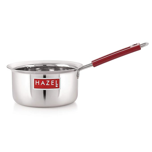 Hazel Stainless Steel Milk Saucepan Tea Pan with Fixed Rubber Grip Handle 1000 Ml Silver