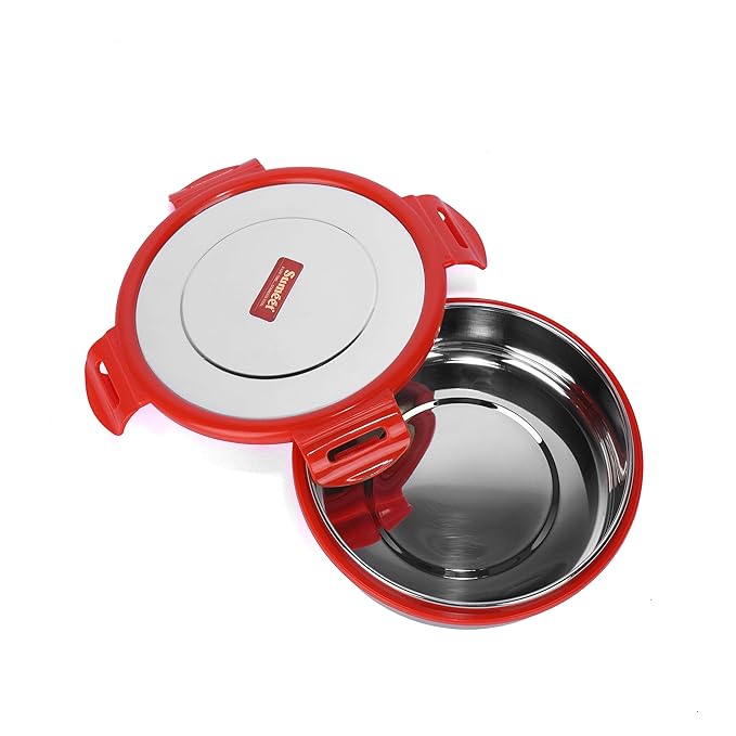 Sumeet Airtight & Leak Proof Steelexo Stainless Steel ContainersLunch Box Lid Size 600 ml Red