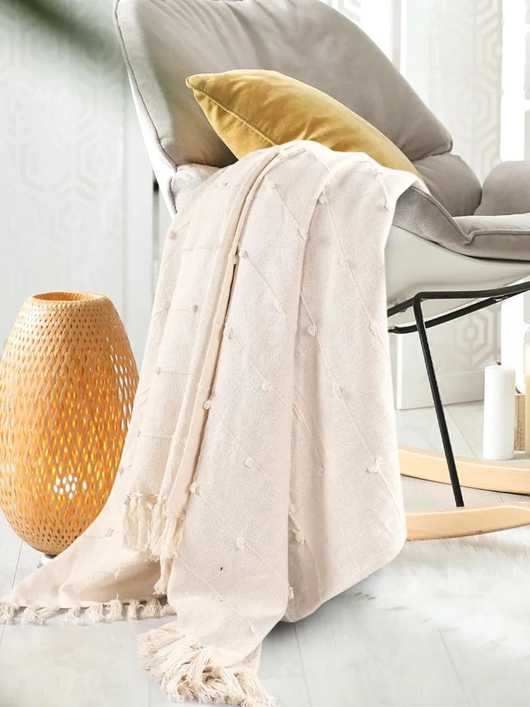 Sashaa World Cotton Throw Bedcover Super Soft & Breathable Colour Natural/Cream