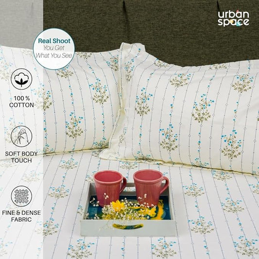 Urban Space Serene Bedsheet for Double Bed 2 Pillow Covers (Colour Sedum Blue)