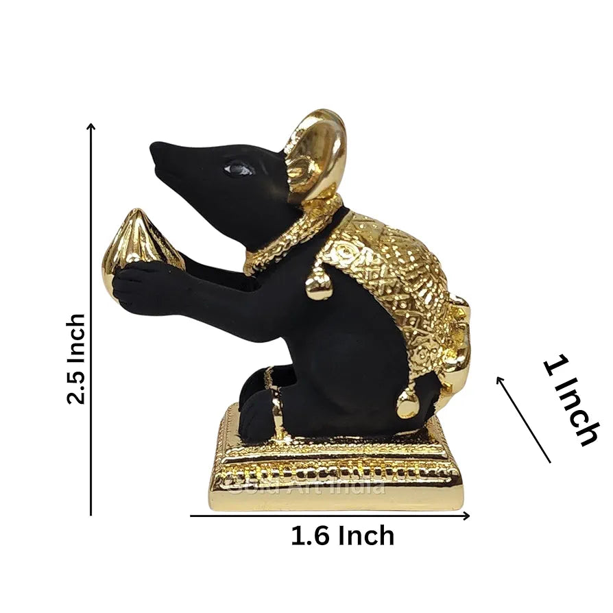 Gold Art India Gold-Plated Mushak Mouse with Modak Black Terracotta Finish