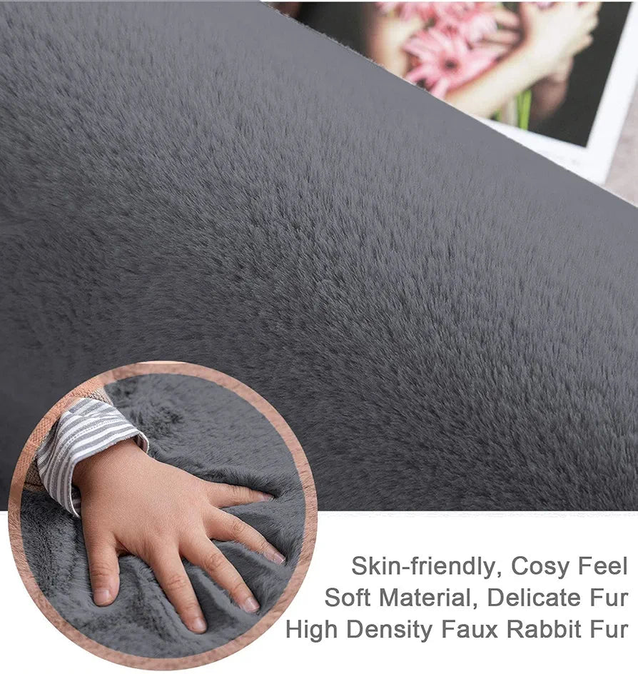 Luxe Home International Ruffle Floor Rug Rabbit Fur 1000 GSM Living Room Foot Mats 4 X 6 FtColour Grey