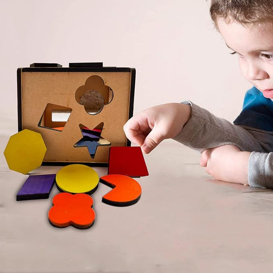 Mini Leaves Wooden Shape Sorter Toys With 15 Colorful Wood Geometric Shape Blocks | Developmental Toy for Preschool Toddlers