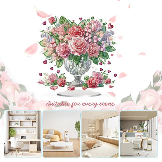 HASTHIP® 5D Diamond Painting Kit for Adults Romantic Rose Flower Vase DIY Acrylic Canvas Art Set with Colorful Gem Packs & Tools, Perfect Desktop Ornament for Home Décor & Gifting