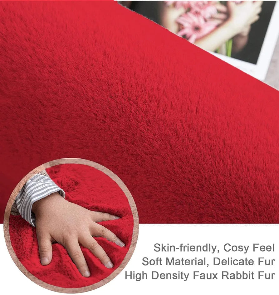 Luxe Home International Rabbit Fur Rectangular Carpet Soft Anti Slip Skid Ruffle Mats 4X6 Feet Colour Maroon
