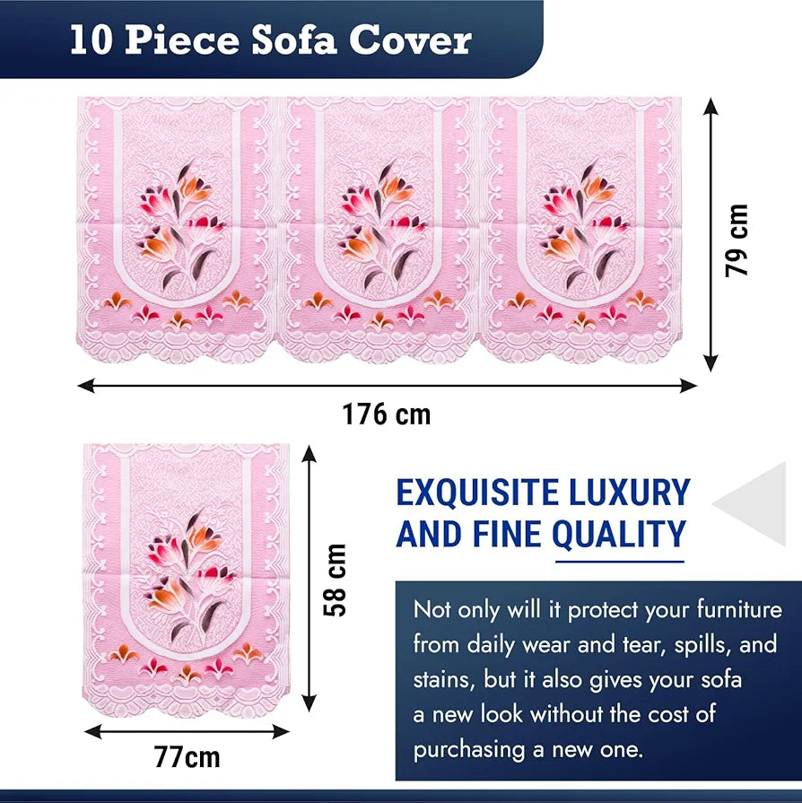 Kuber Industries 5-Seater Sofa Cover for Home Decor Printed Sofa Cover Set Pink