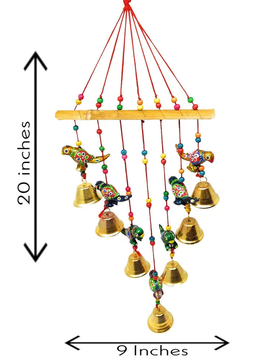 Handcrafted Recycled Material Rajasthani Wind Chime Parrots