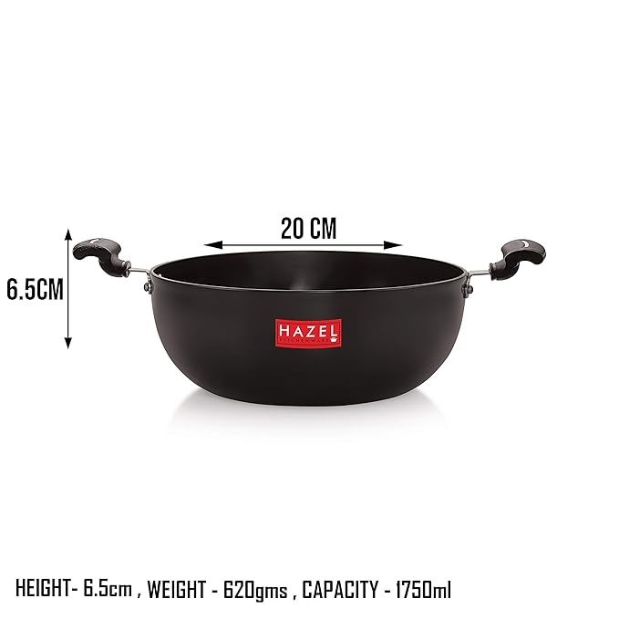 Hazel 3 mm Hard Anodised Kadai Deep Aluminium Anodized Frying Kadhai with Induction