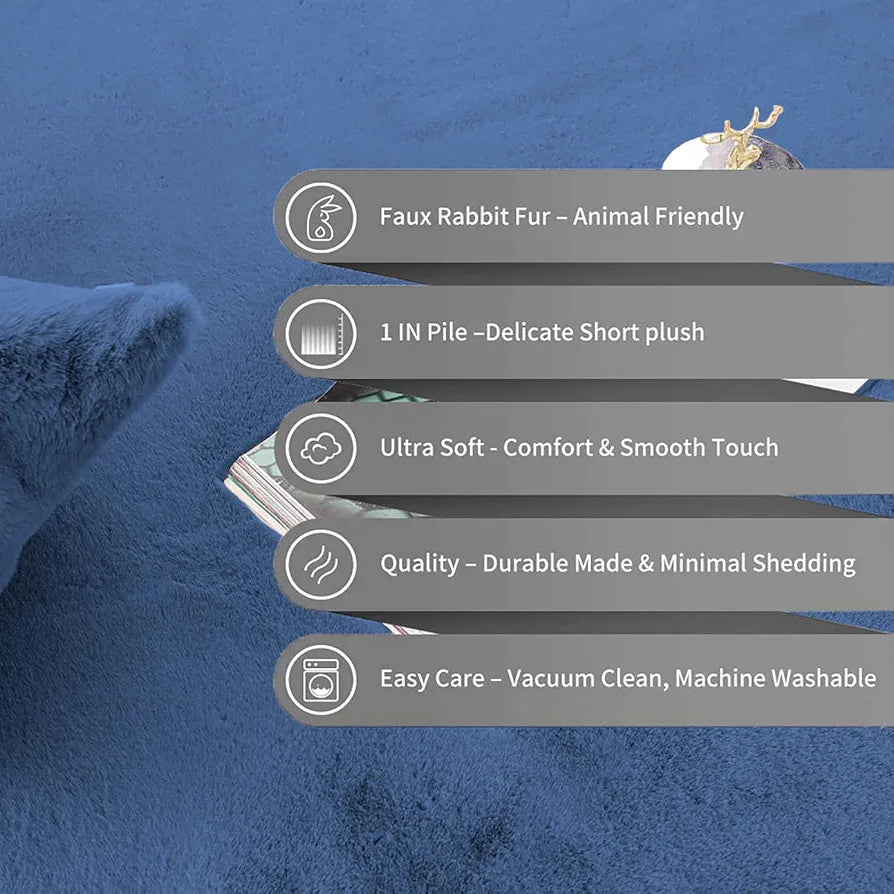 Luxe Home International Ruffle Floor Rug Rabbit Fur 1000 Gsm Living Room Foot Mats 4 X 6 Ft colour Blue