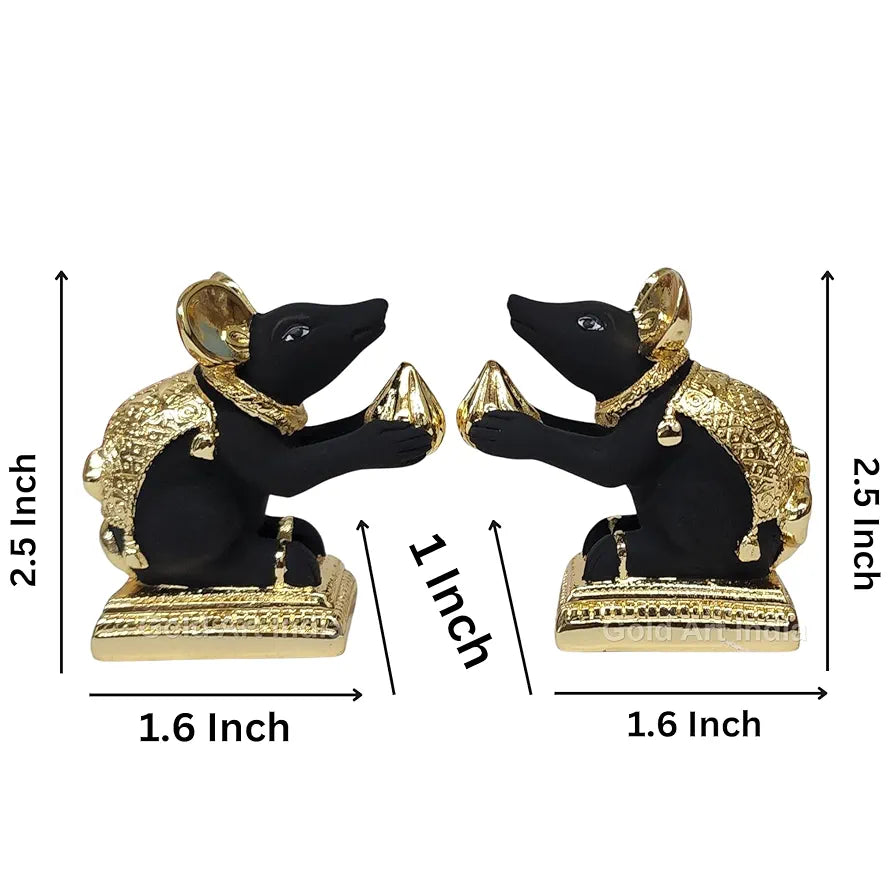 Gold Art India Gold-Plated Mushak Mouse Pair with Modak Black Terracotta Finish